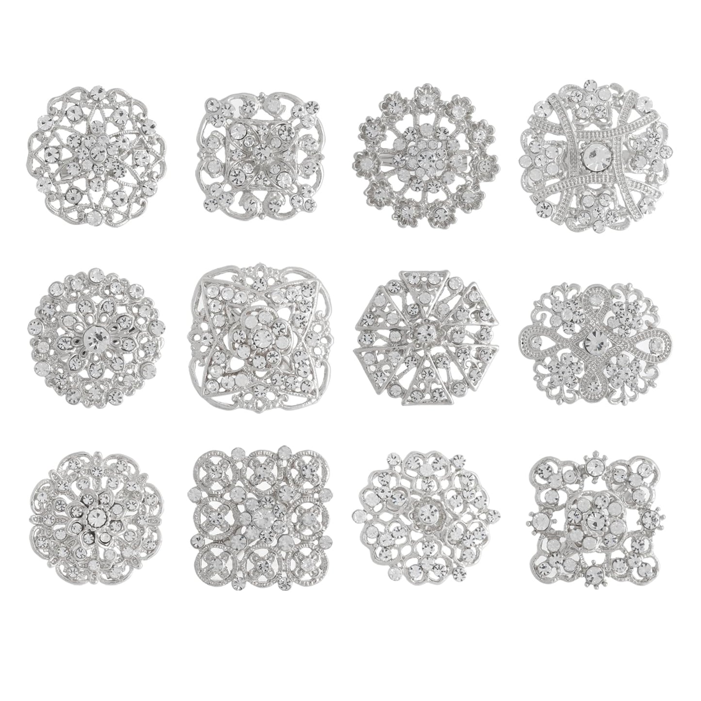 36 Pieces Wedding Bouquet Brooches for Women Fashion, Rhinestone Bulk Flower Brooch Pins for Crafts