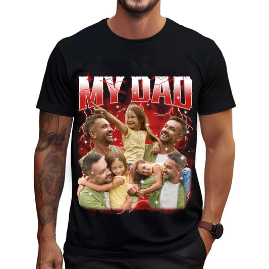 NAZENTI Custom Bootleg Dad Bootleg Rap Tee, Personalized T-Shirts with Picture for Father’s Day, Christmas, Birthday