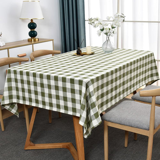 Yofori Gingham Tablecloth Rectangle Table Cloth Heavy Duty Cotton Checkered Table Cover for Spring Picnic Kitchen Dining(C-Sage Green, 52x52 inch)
