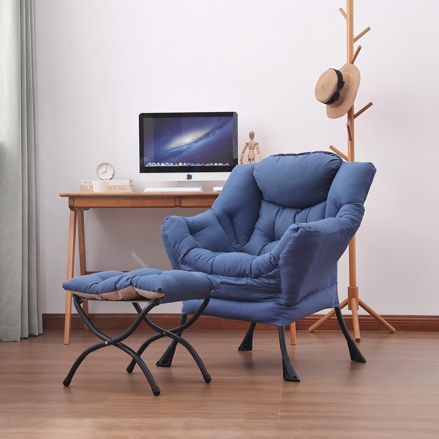 Givjoy Lazy Chair and Ottoman, Large Accent Lounge Chair with Armrests and a Side Pocket, Modern Leisure Upholstered Sofa Reading Armchair with Footrest for Bedroom, Living Room, Dorm Rooms, Office