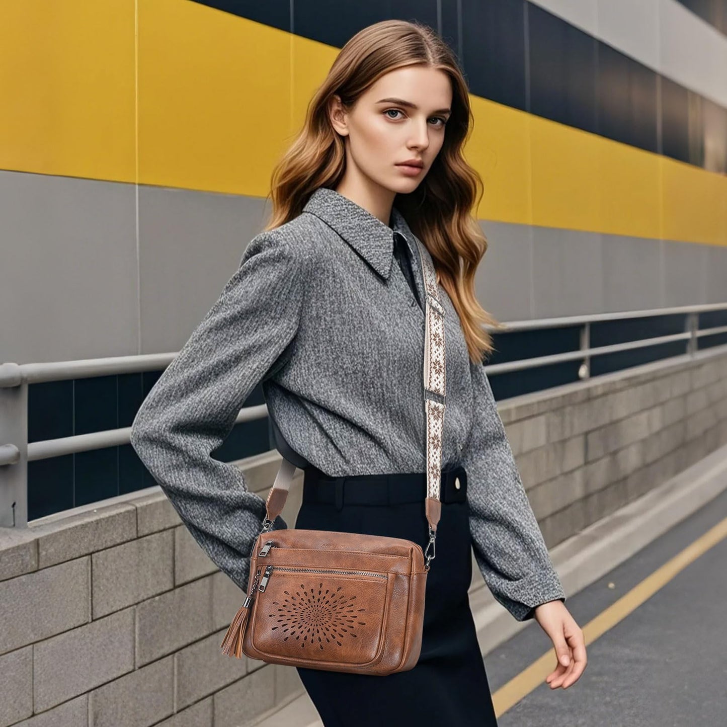 APHISON Crossbody Purse for Women,Small Crossbody Bags Trendy Vegan Leather Shoulder Handbags with Adjustable Strap and Tassel