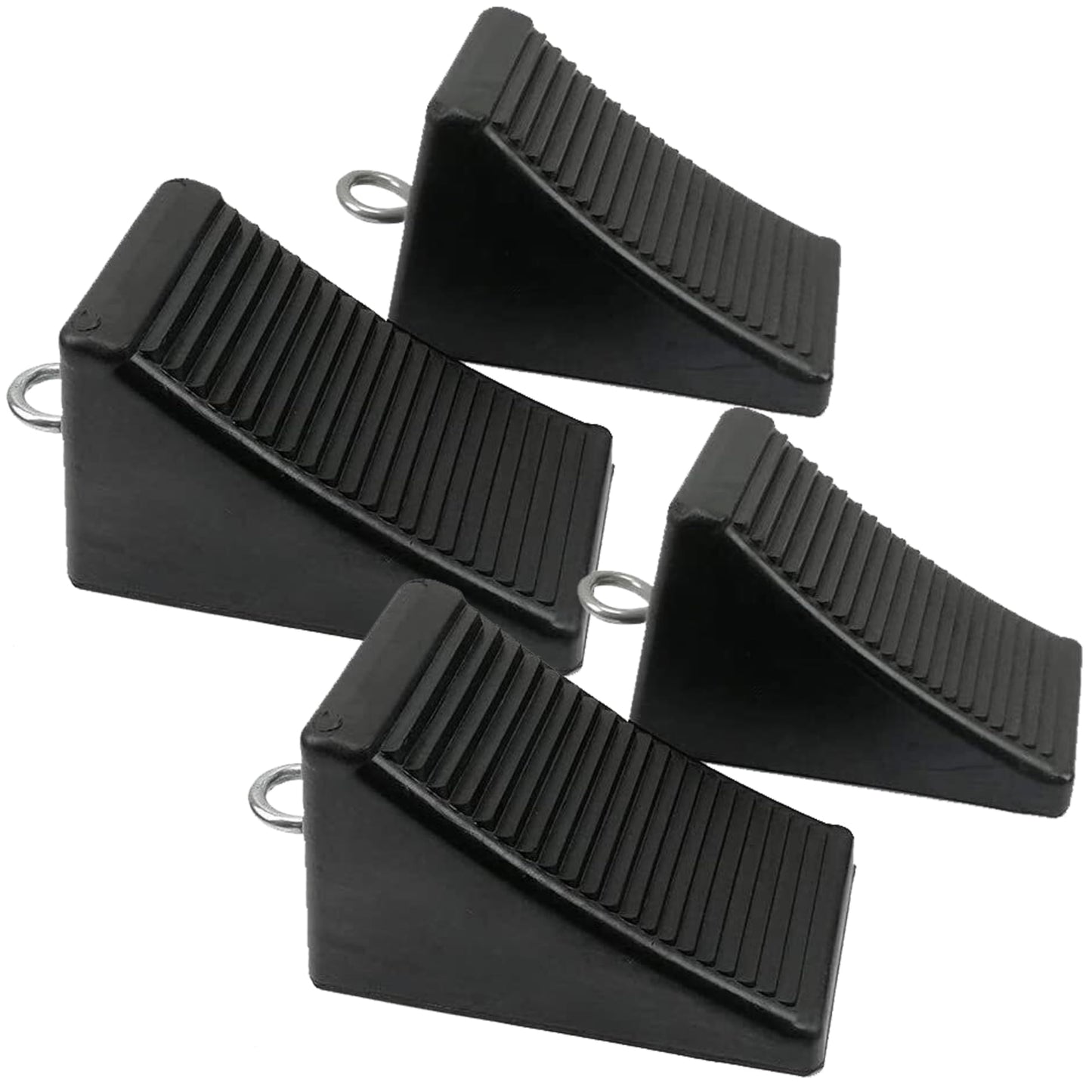 AFA Tooling - Heavy Duty Rubber Wheel Chocks w/Eyebolt Tie Off Handles - RV Wheel Chock for Front & Back Tires - Quick Grip Ribbed Design - Great for Your Camper, Trailer, RV, Truck, Car, ATV - 4 Pack