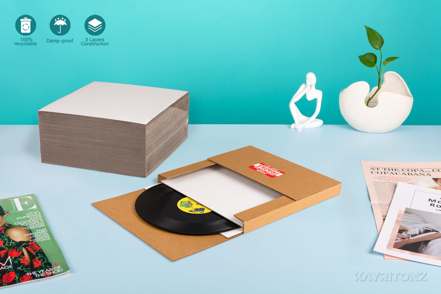 LP Record Insert Pads 12.5x12.5 inch One-Side White Corrugated Cardboard Sheets for Shipping, Mailing, Packaging, Art Supplies, DIY Crafts, Durable Protective Sheets, 1/8 inch Thick, 50 PCS