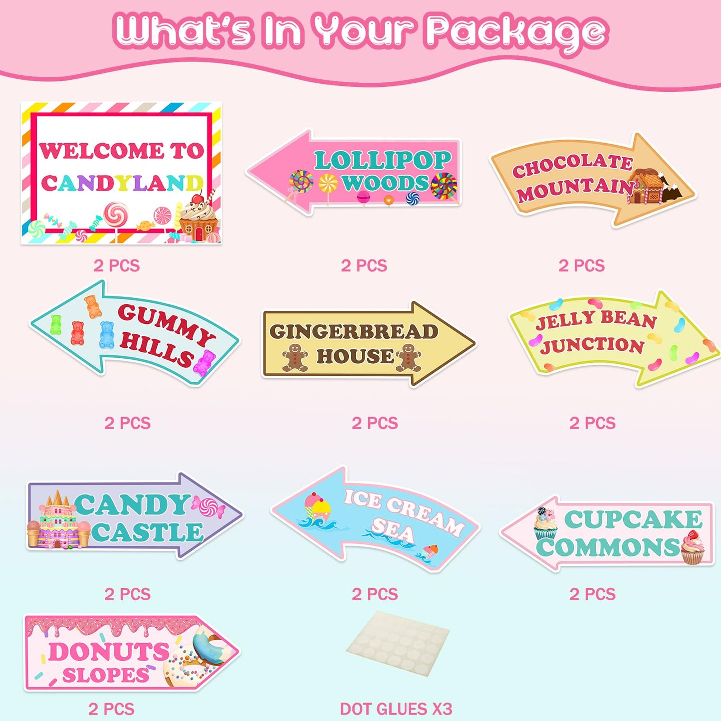 Candyland Party Decorations, Fiesec Welcome to Candy Land Sweet Party Supplies Hanging Sign Arrow Directional Sign Banner Rainbow Color 20 PCs