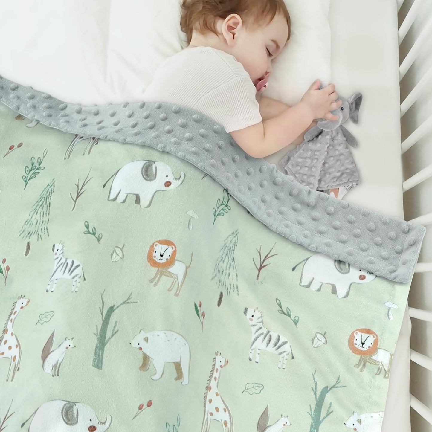 BORITAR Baby Blanket for Boy Girls Soft Lightweight Minky Blanket with Double Layer Dotted Fleece Backing for Toddler Infant Newborn with Lovely Woodland Animal Design, 30 x 40 Inch