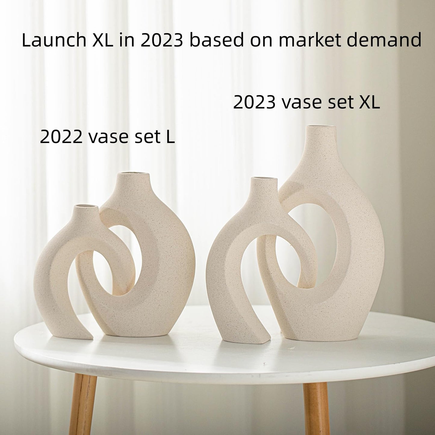 Lvases Snuggle Hollow Ceramic Vase Set of 2, Boho ins Style Round Nordic Mid Century Modern Aesthetic Decorative Vase for Home Decor (Cream W 6.8" X H 11")