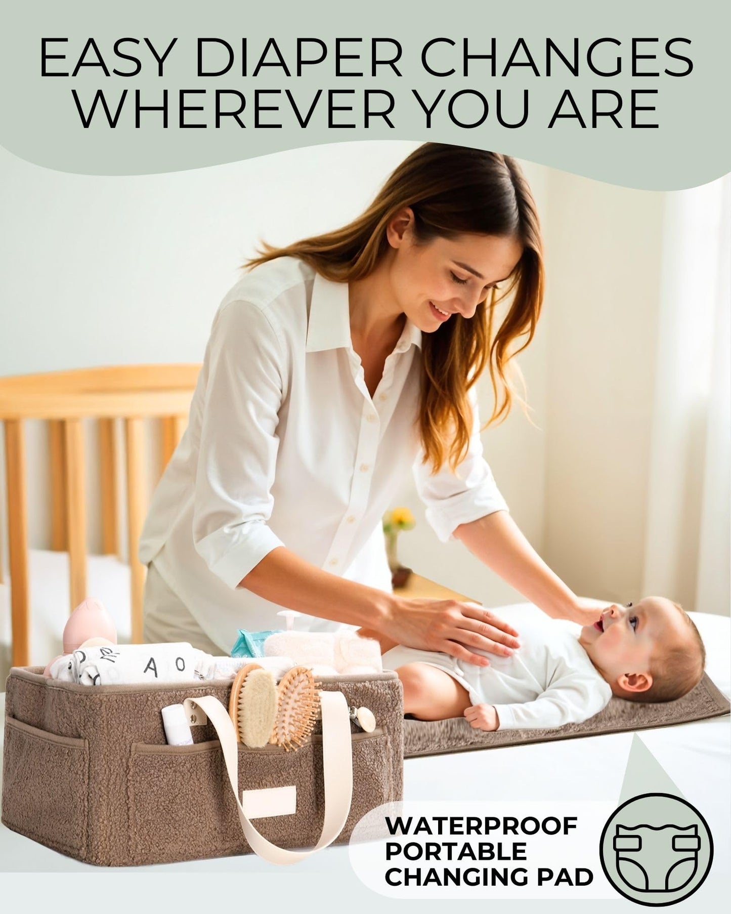 Baby Diaper Caddy Organizer with Portable Changing Mat - Teddy Fleece Nursery Storage Basket for Changing Table & Newborn Essentials – Baby Shower Gifts and Registry Must-Haves