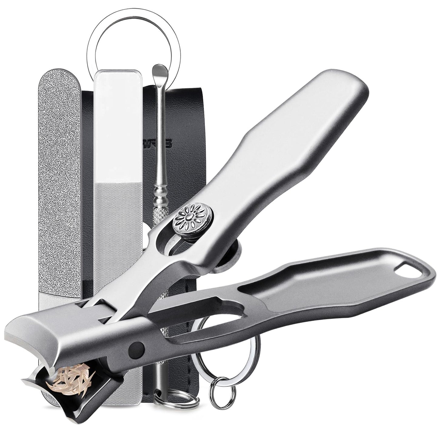 Nail Clippers for Men Thick Nails, Large Wide Jaw Opening Long Handle Heavy Duty Ultra Sharp Toe Nail Clippers with Catcher for Seniors,Adult,Women (Silver with File)