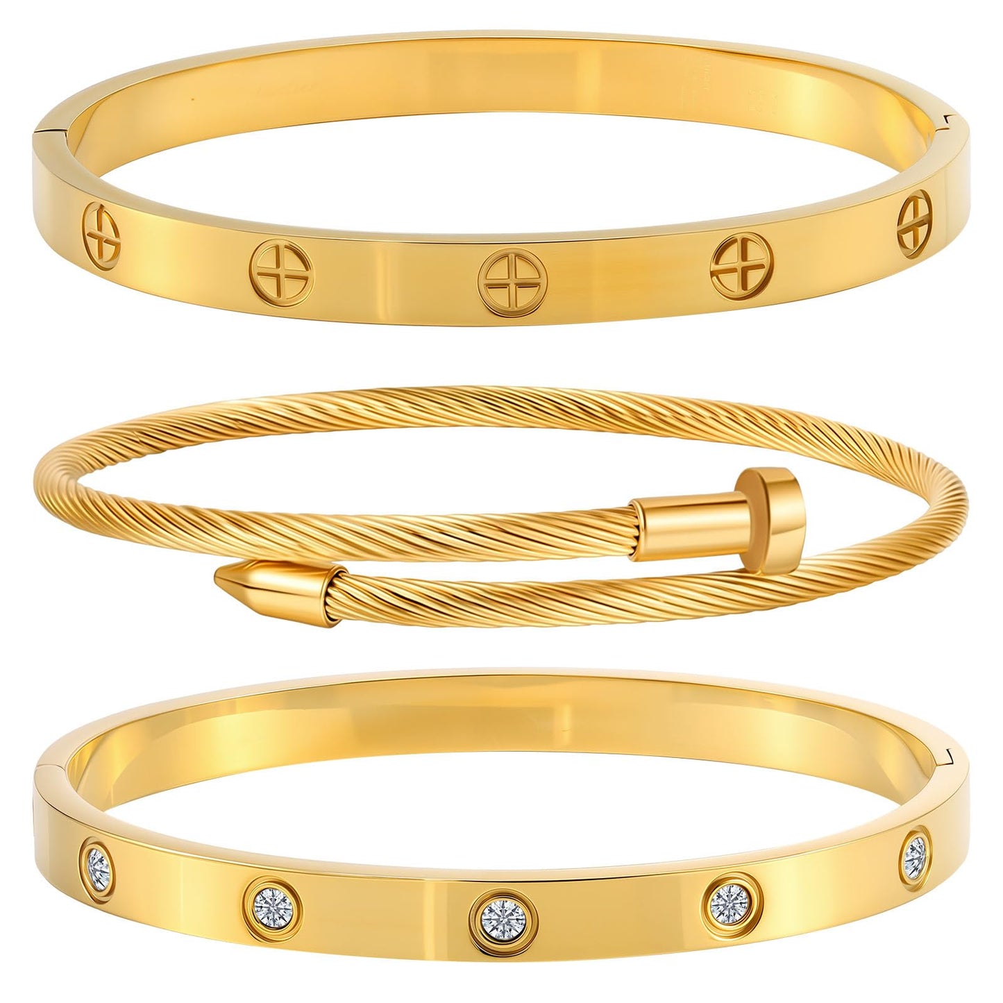 Camhanno Gold Bracelets for Women - Crystal Stackable Bangles with Friendship & Love Theme - Stainless Steel Jewelry, Ideal Birthday Gift (Style 2)