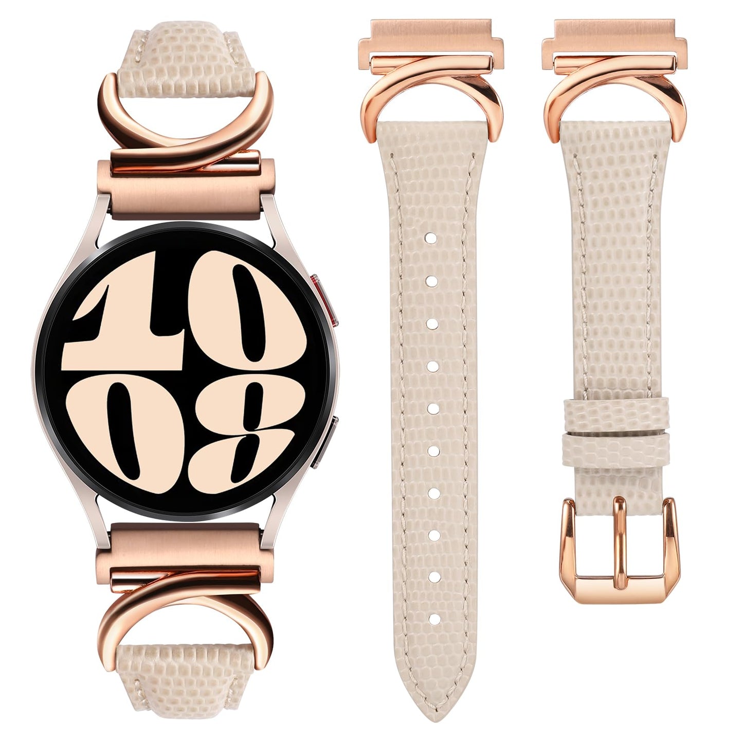 Minyee Leather Bands Compatible with Samsung Galaxy Watch 7/6/5/4/FE/Active 2 40mm 44mm/Watch 6 Classic 43mm 47mm/Watch 5 Pro 45mm Band Women, 20mm Slim Dressy Leather Strap with C-Shape Metal Buckle