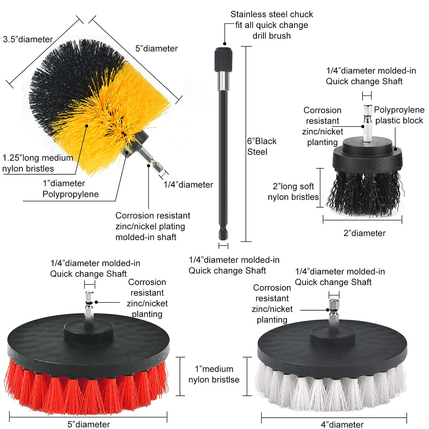 Shieldpro 45 Piece Drill Brush Attachment Set, All Purpose Power Clean Scrubber Brush, Scrub Pads & Sponge with Extend Long Attachment for Bathroom, Kitchen,Grout,Tub,Tile,Corners, Auto