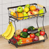 ANTOPY 2 Tier Fruit Basket with 2 Banana Hangers, Detachable Countertop Fruit Bowls for Kitchen Counter, Metal Wire Fruit Vegetable Storage Holder Stand with Wooden Handles for Bread, Snacks, Veggies