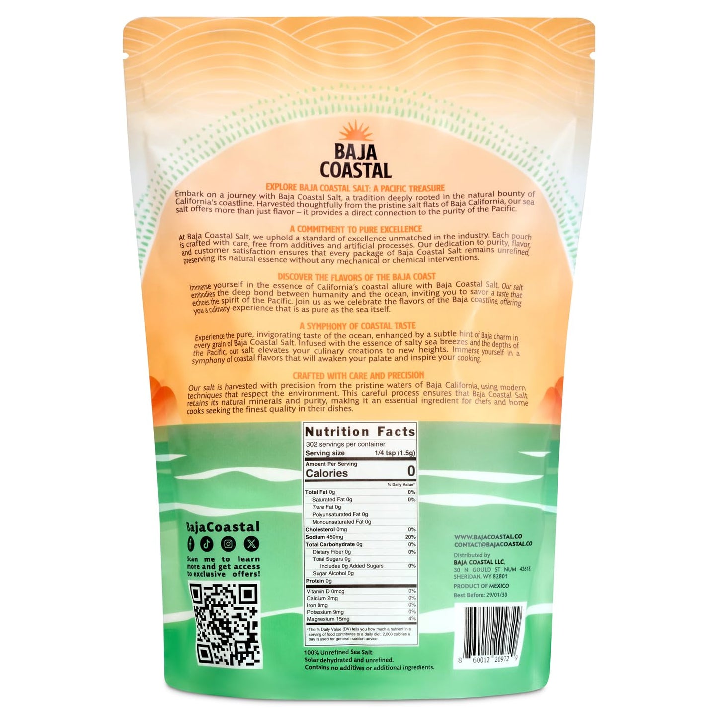 Baja Coastal - Baja Mineral Sea Salt, Fine Grind, 1lb - 16oz. 100% Organic & Unrefined, Rich in Essential Minerals, Low Sodium Salt, Perfect for Cooking, Plating, Hydration, and Grinding, Hand Harvested Crystals from the Sea of Cortez
