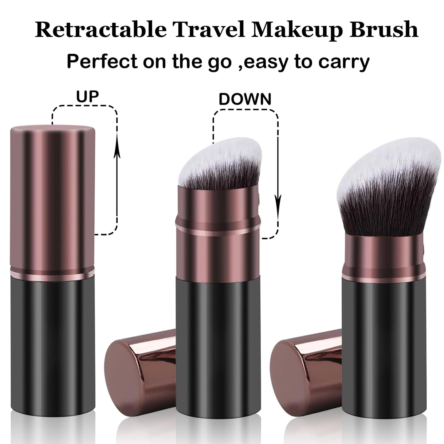 Keriloo Retractable Kabuki Makeup Brush, 2 Pack Travel Powder Foundation Makeup Brush Face Blush Brushes for Blending Liquid, Blush, Bronzer, Buffing, Sunscreen,Flawless Cosmetics