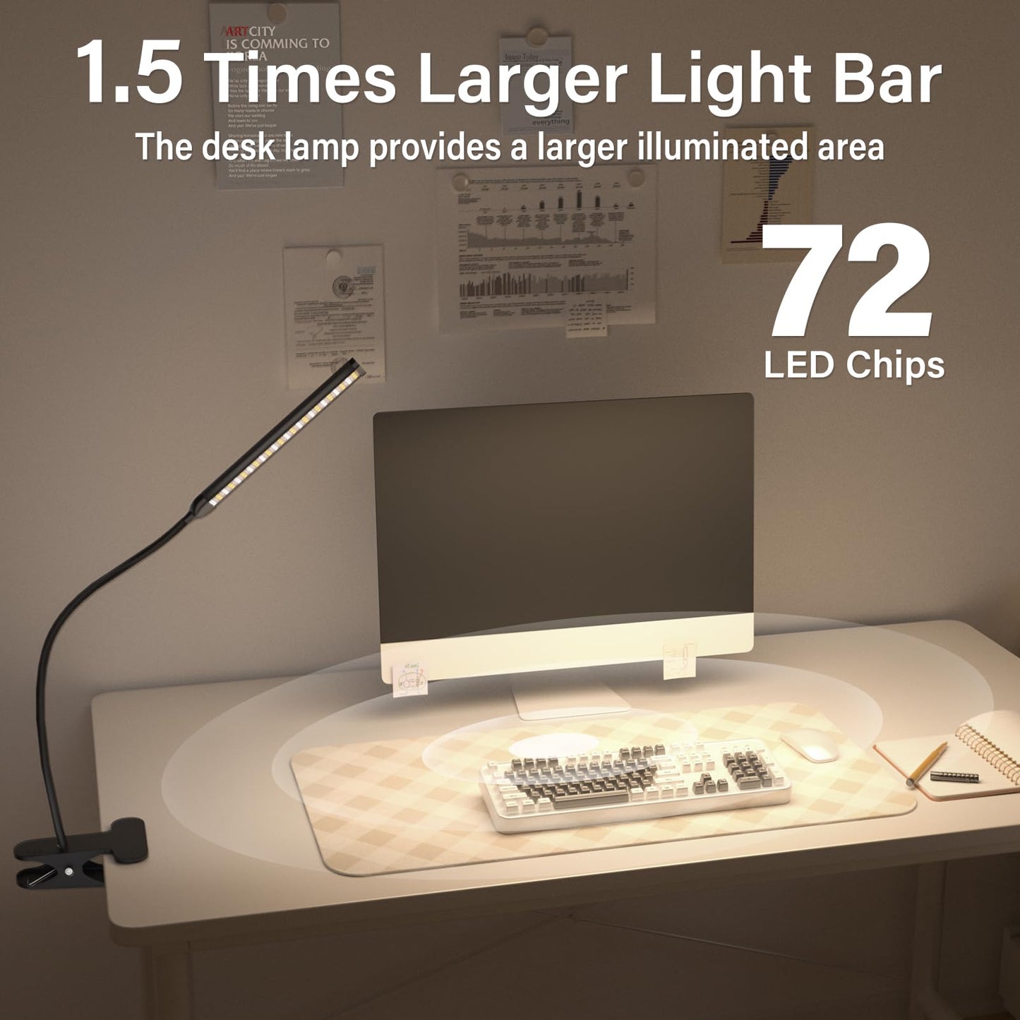 VIIVUU Desk Lamp with Clamp, Eye-Caring Clip on Lights for Home Office, LED Reading Lamp with 3 Color Modes, 10 Brightness, Flexible Gooseneck Swing Arm for Study, Work, Draw, Nail, Black