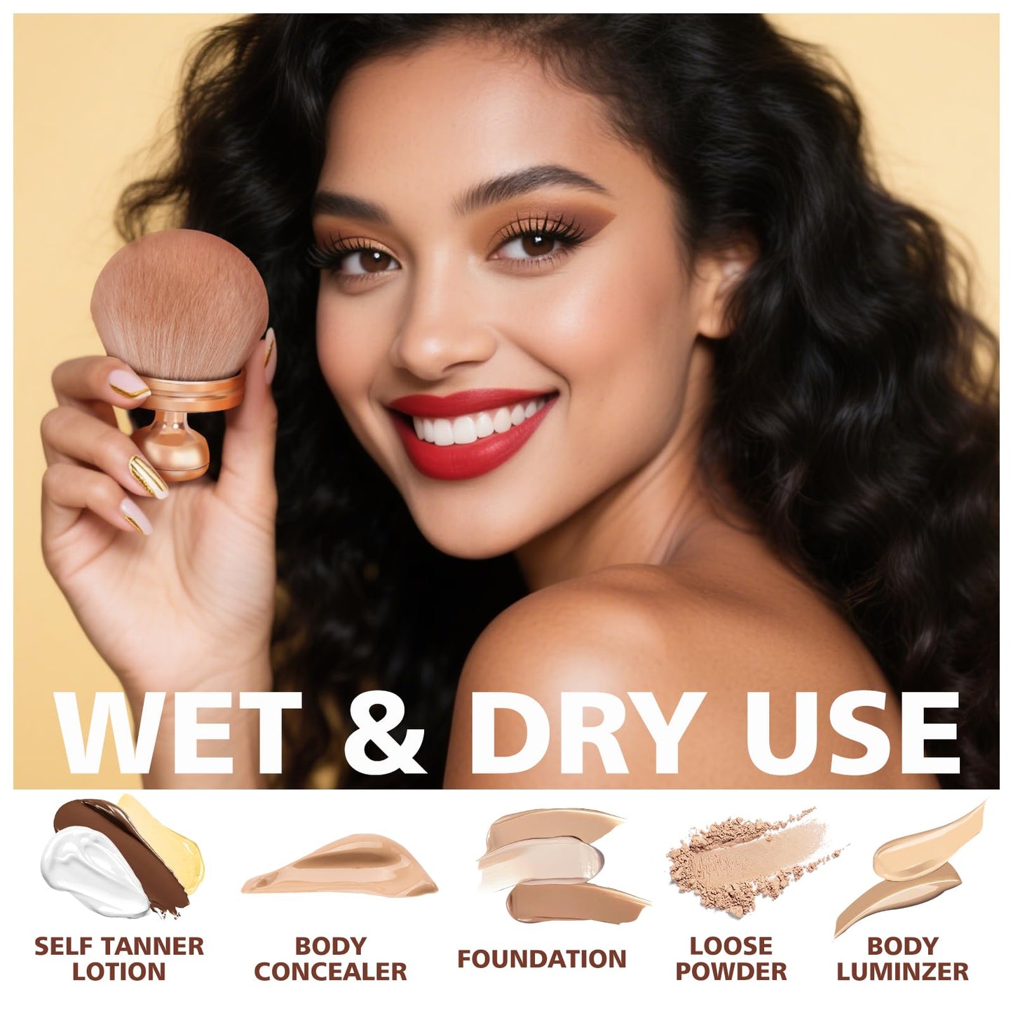 Extra Large Tanning Brush Self Tanner Brush 3.2inch Kabuki Tanning for Self Tan Back Applicator Wide-headed Blend Blur Body Makeup Kabuki Foundation Body Tanner With Drawstring Bag (Rose gold)