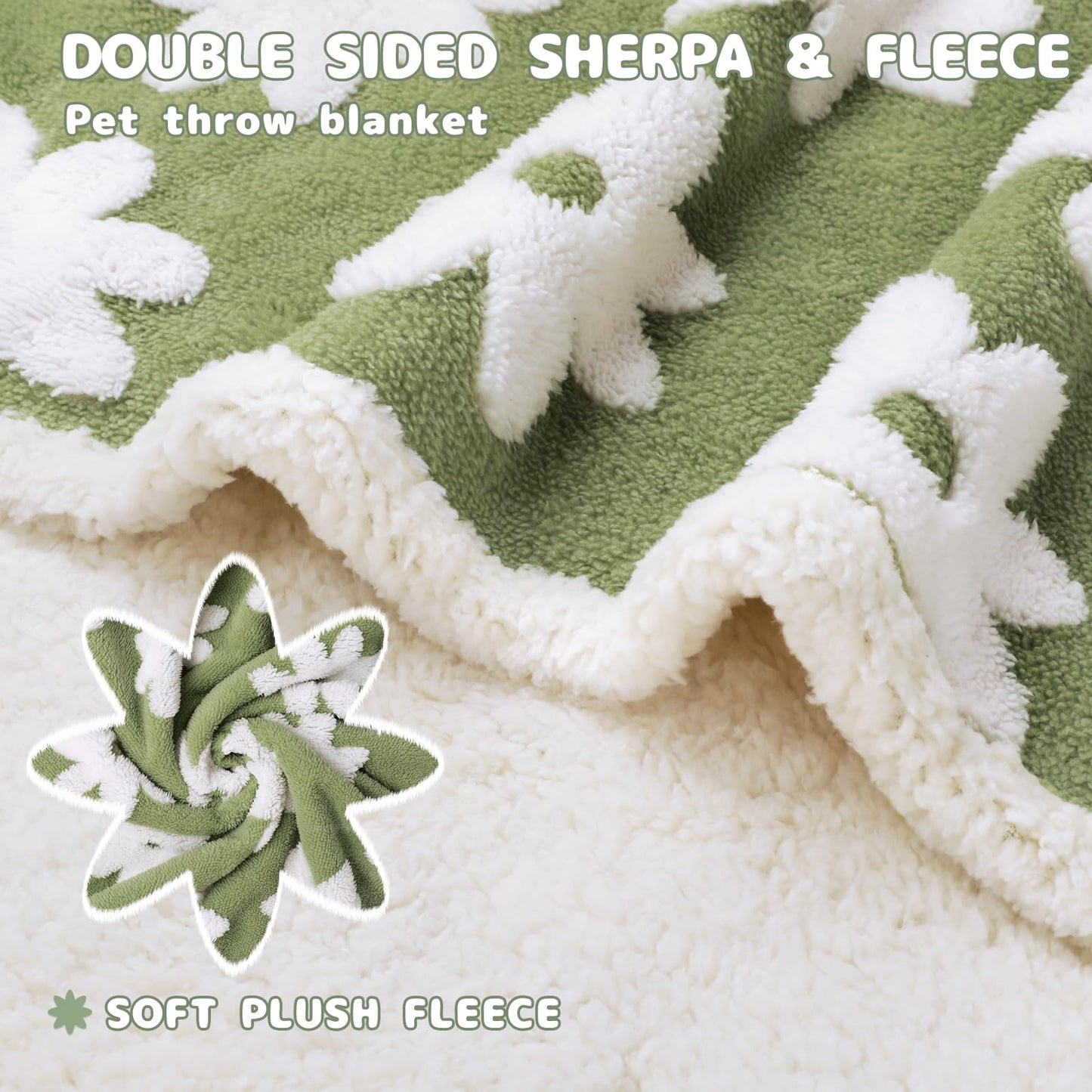 Luciphia Waterproof Pet Blanket for Medium Large Dogs Washable Fluffy Thick Jacquard Shag Fleece Warm Sherpa 3D Textured Flower Print for Cats Puppy Couch Protection (Green,40x28 inches)