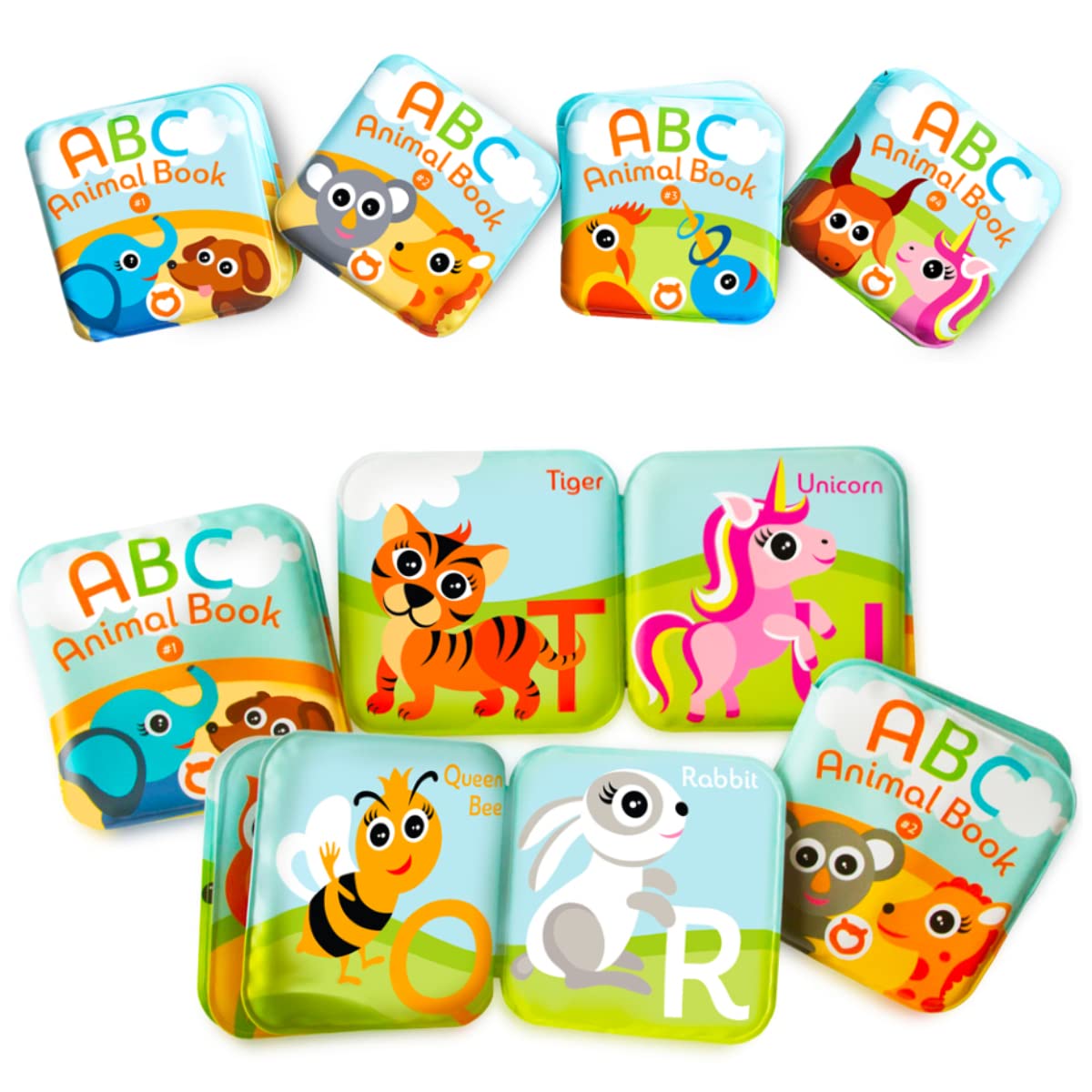 Floating Baby Bath Books. Kids Learning Bath Toys. Waterproof Bathtime Toys for Toddlers. Kids Educational Infant Bath Toys.(Set of 4: ABC Animal Bath Books)