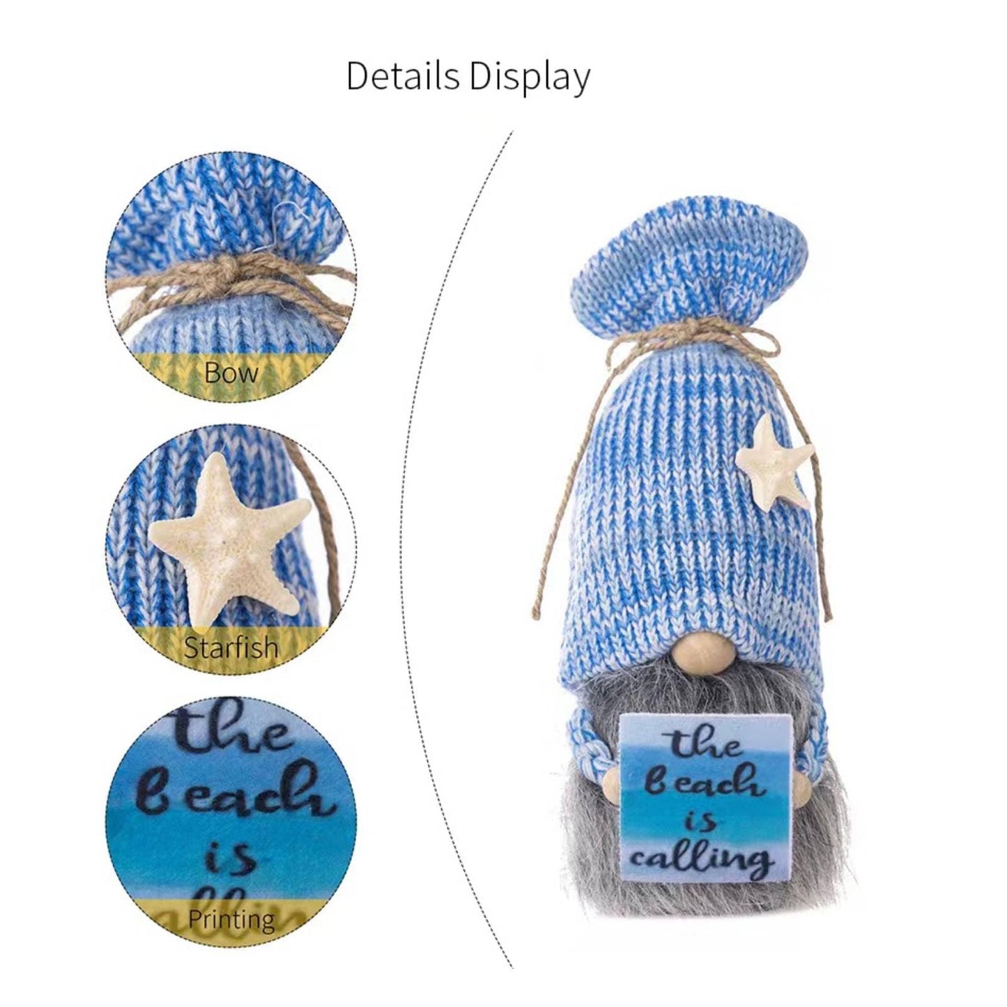 ALYRMEI Beach Birthday Gnome Plush - Summer Gnomes Decorations for Home,Cute Ocean Gnome Figurine Stuffed Gnomes Gifts for Women, Tiered Tray Decor, Beach Party Birthday Decor(Blue Beach)