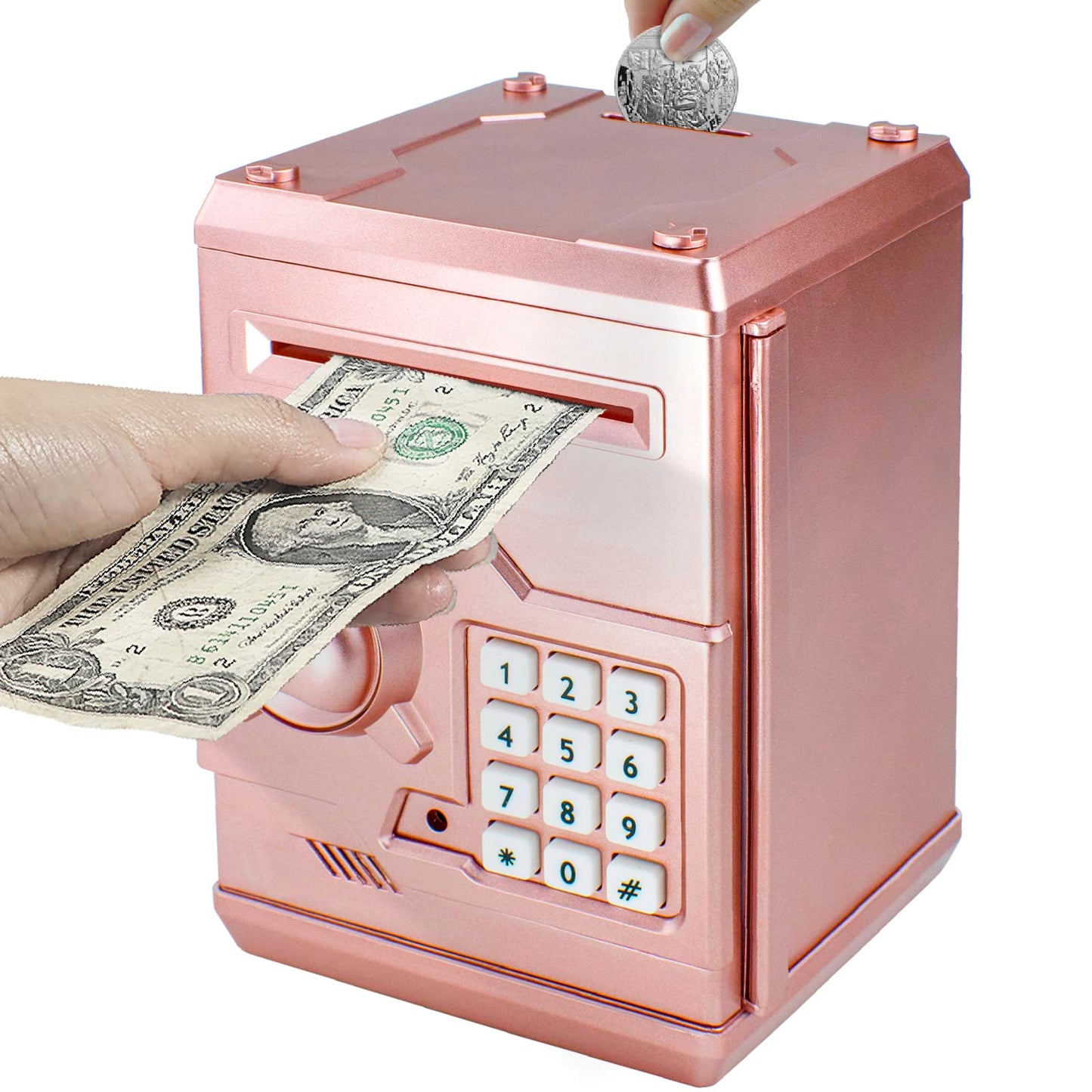 HUSAN Piggy Banks for Kids, Electronic Password Code Money Banks ATM Banks Box Coin Bank for Children Boys and Girls (Rose Gold)