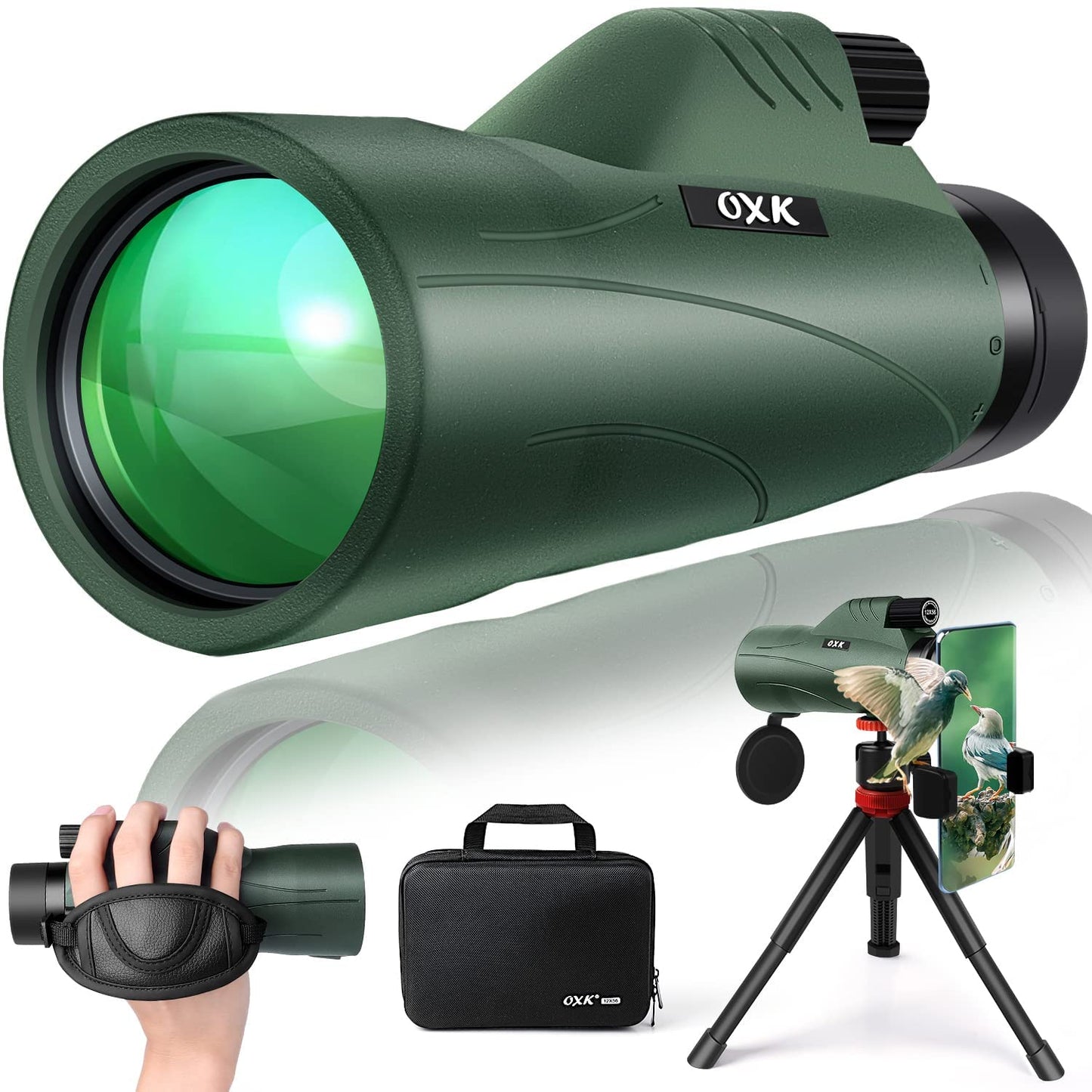 12x56 High Power Monocular Telescope with Smartphone Adapter Tripod Travel Bag, Larger Vision Monoculars for Adults with BAK4 Prism & FMC Lens, Suitable for Bird Watching Hunting Hiking Camping