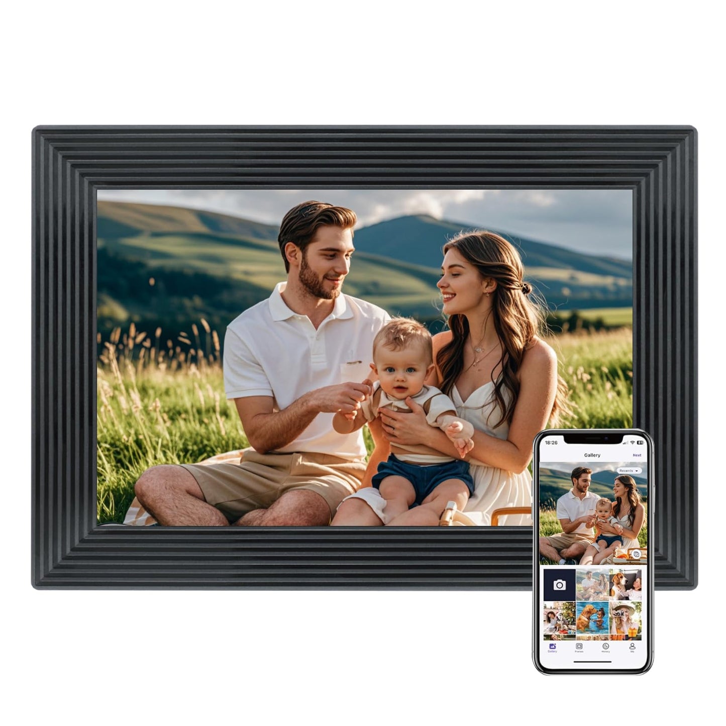 Uhale 10.1 Inch WiFi Digital Picture Frame Black,1280x800 HD IPS Touch Screen Photo Frame Electronic,16GB Memory, Auto-Rotate,Wall Mountable,Share Photos/Videos Instantly via Uhale App from Anywhere