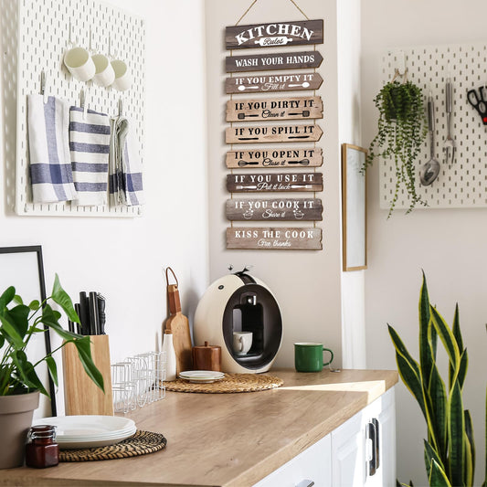 PEKCARGO Kitchen Wall Decor Funny Kitchen Signs Kitchen Rules Pictures Wall Art Decor Rustic Farmhouse Western Kitchen Decor Wooden Sign (Brown)
