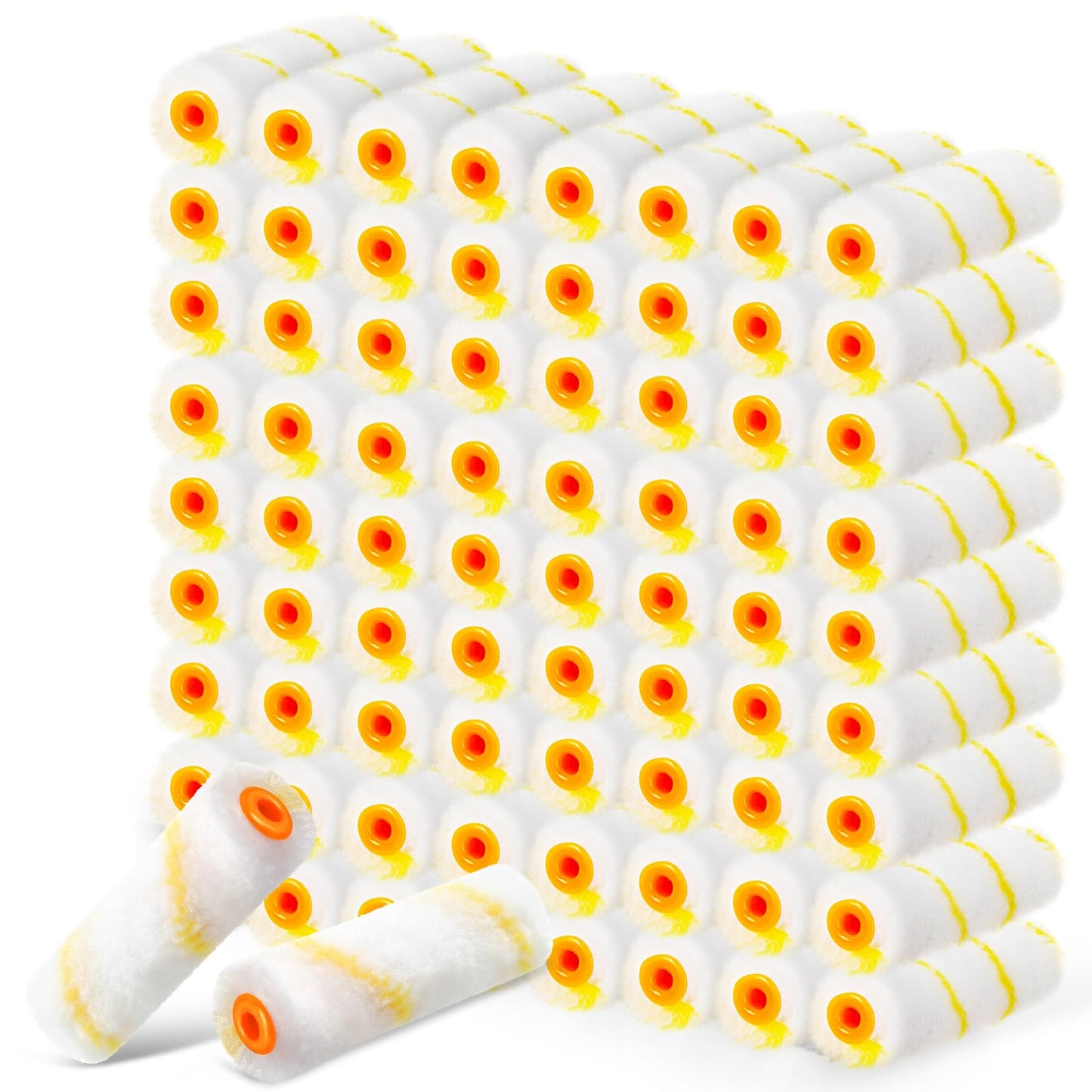 Leumoi 200 Pcs 4 Inch Mini Paint Roller Bulk Small Microfiber Roller Cover 1/2" Nap for Paint Brush for House Painting Supplies DIY Craft Home Wall Repair Tool Kit Set(Yellow)