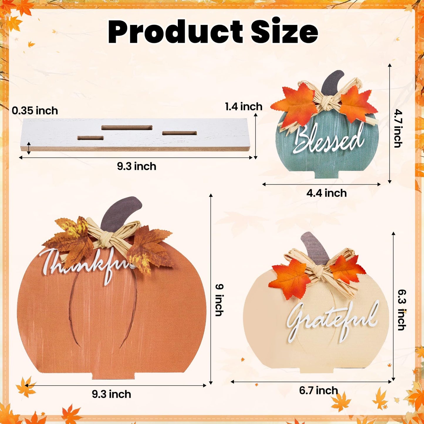 LXDNBGO Fall Decorations for Home, Farmhouse Wooden Pumpkin Decor for Autumn Thanksgiving, Blessed Grateful Thankful Decorative Pumpkin Sign for Table, Office Desk, Fireplace Mantle