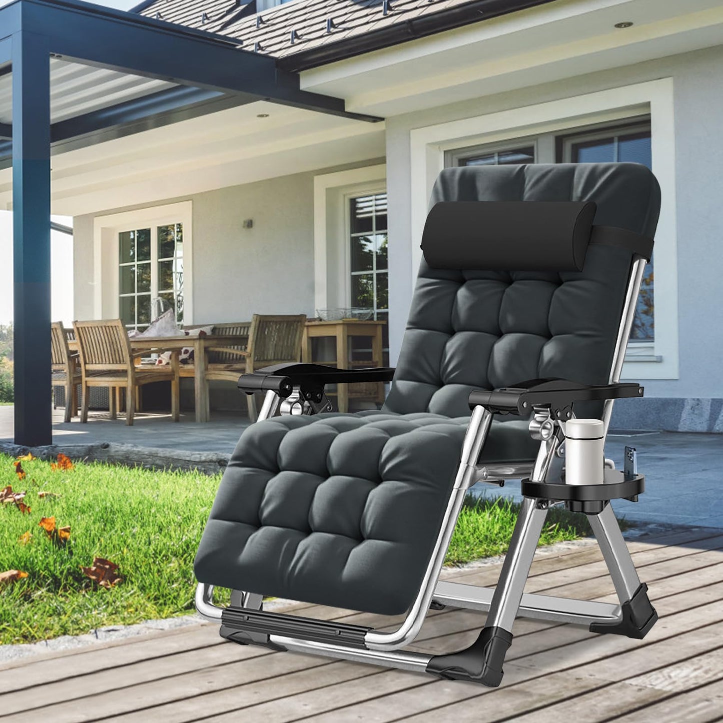 ABORON Zero Gravity Chair,Premium Outdoor Lawn Folding Lounge Chairs,Sturdy Adjustable Reclining Patio Chairs with Removable Cushion,Headrest & Tray