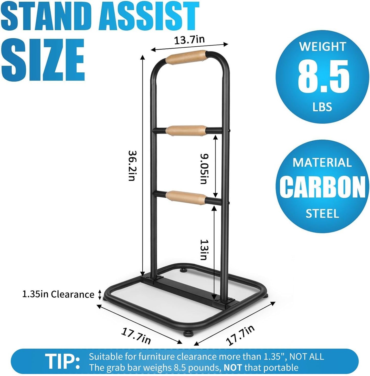 yeezoo Couch Stand Assist with Wooden Handles, Chair Sofa Stand sssist for Seniors, Standing aids & Supports Assist Devices for Elderly sit to Stand(400LBs Loading, 3 Heights, Matt Black)