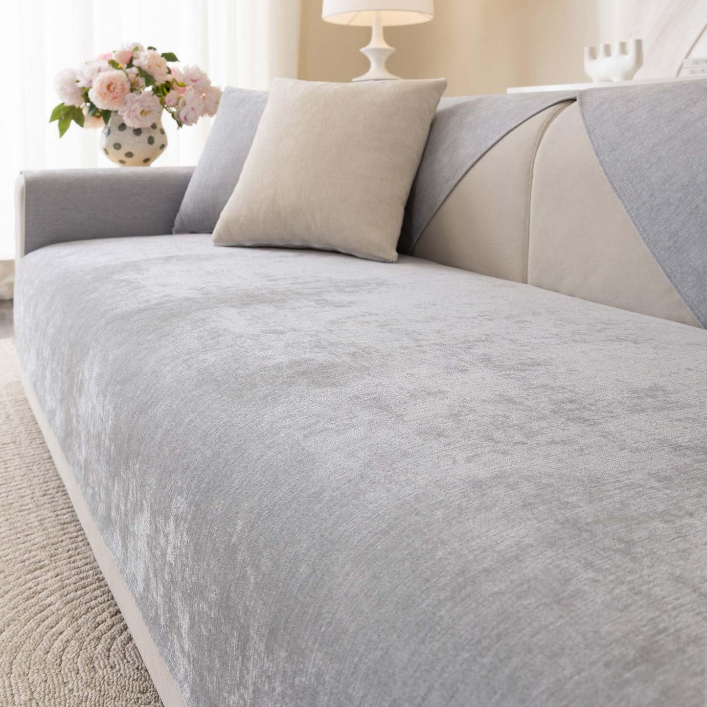 Aucrovee Soft Chenille Couch Cover, Non Slip Sectional Sofa Covers Washable for 3 Cushion Couch Sofa L Sharped Sofa Slipcover for Pets, Furniture Protector (1 PCS 36"x63" Light Grey)