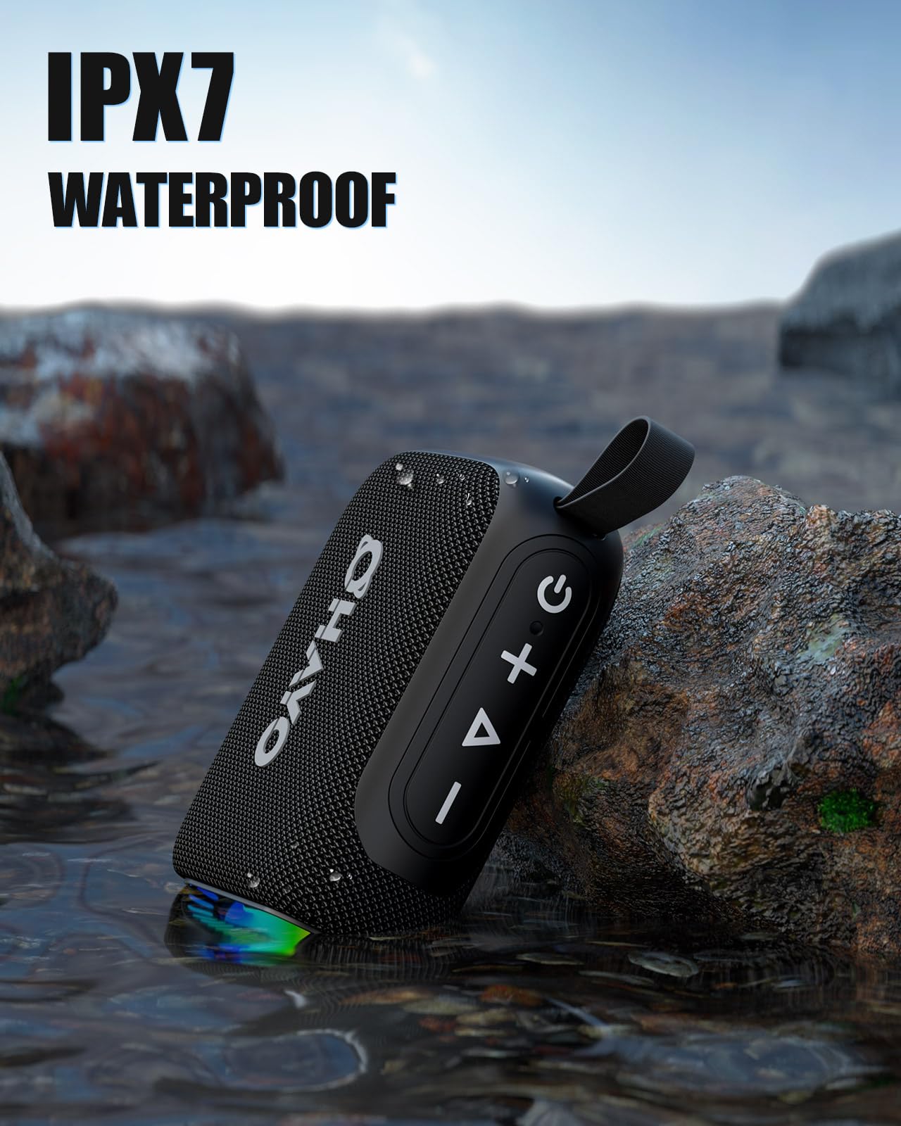 OHAYO Bluetooth Shower Speaker, IPX7 Waterproof, Portable Mini Speaker with Clip, Wireless, 24H Playtime, RGB Light, Powerful Sound and Punchy Bass, Electronics Gifts for Outdoors/Home/Office/Travel