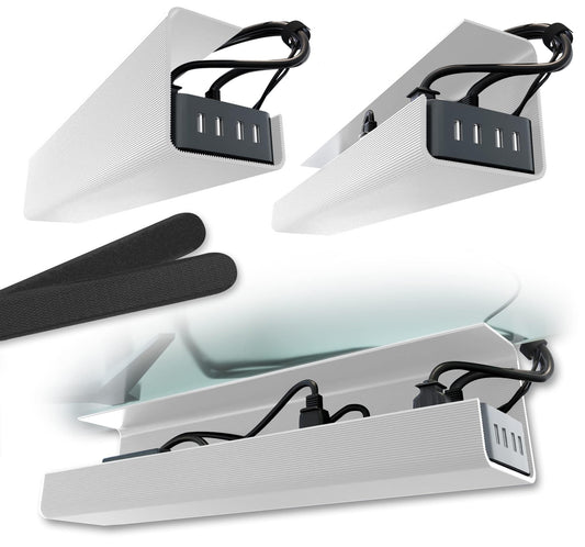 No-Screw Under Desk Cable Management Tray - Self-Adhesive Installation, Cord Management, Cable Tray, Under Desk Wire Organizer - Black Set of 2