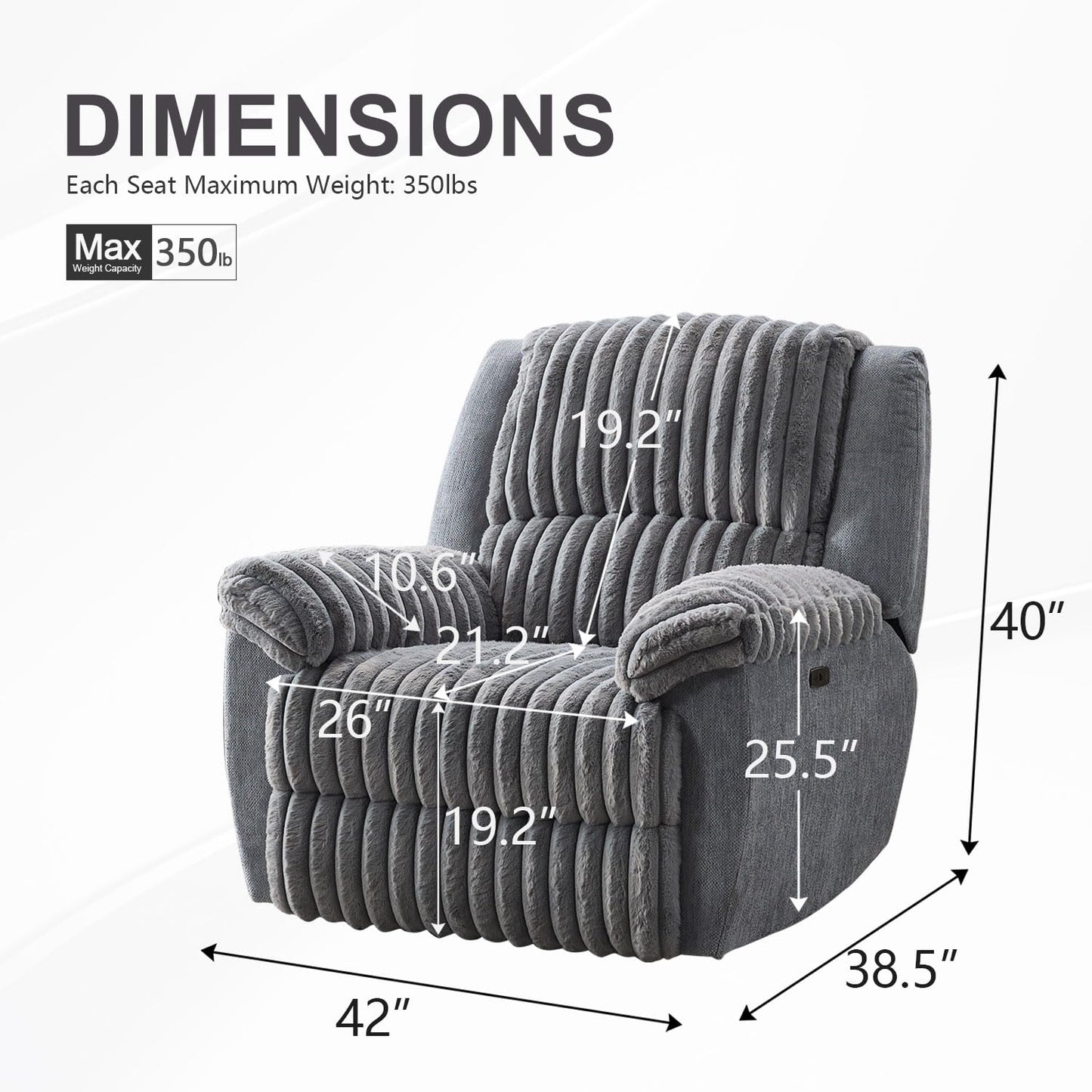 Oversized Power Recliner Chair for Adults, 42" Wide Electric Reclining Chair with USB Port, Faux Fur Overstuffed Single Recliner Chairs for Living Room/Bedroom/Office