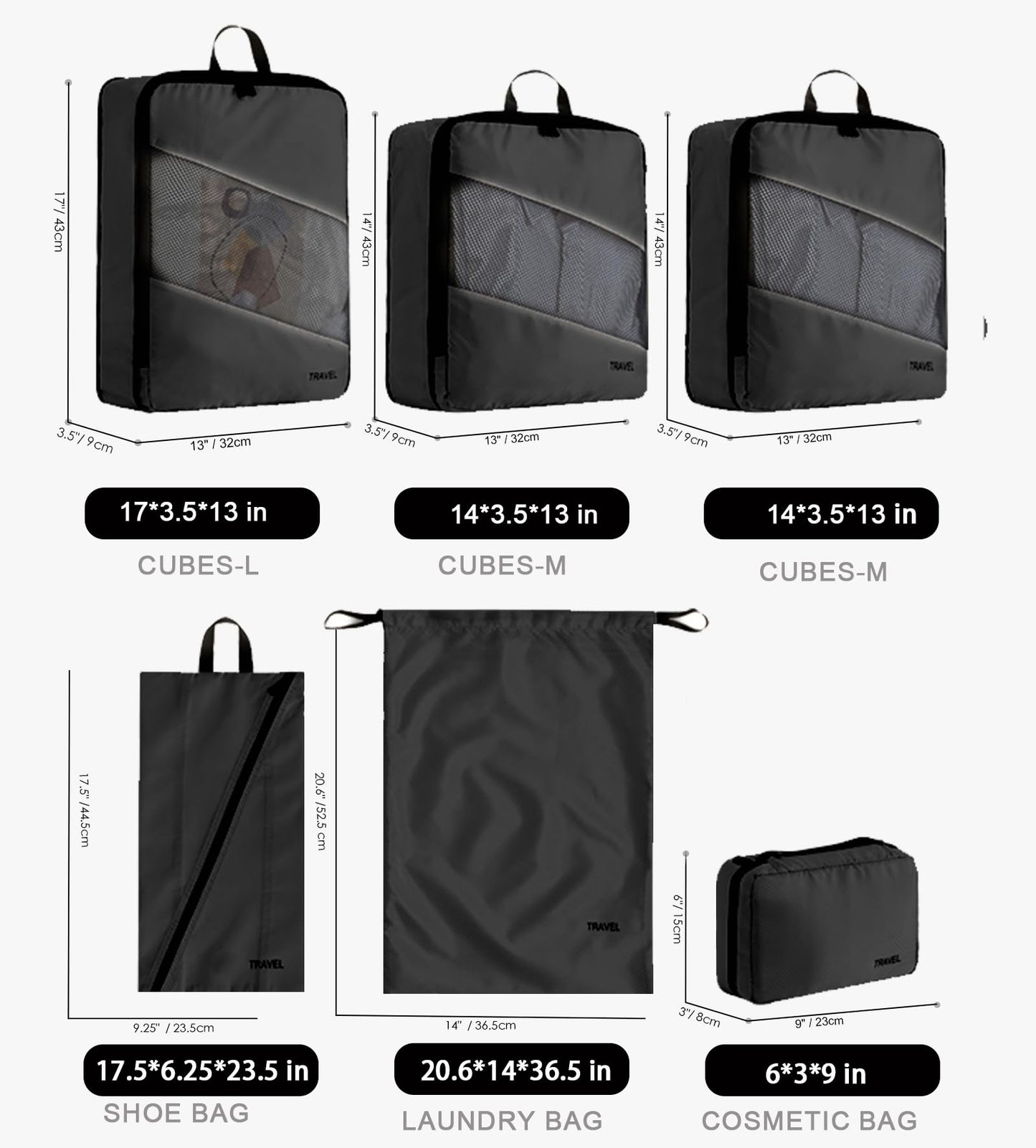 Baraida 6 Set Compression Packing Cubes for Suitcases, Space-Saving Packing Cubes for Travel, Durable Suitcase Organizer Bags Set for Travel Essentials, Double Zipper Compression Packing Cubes,Black