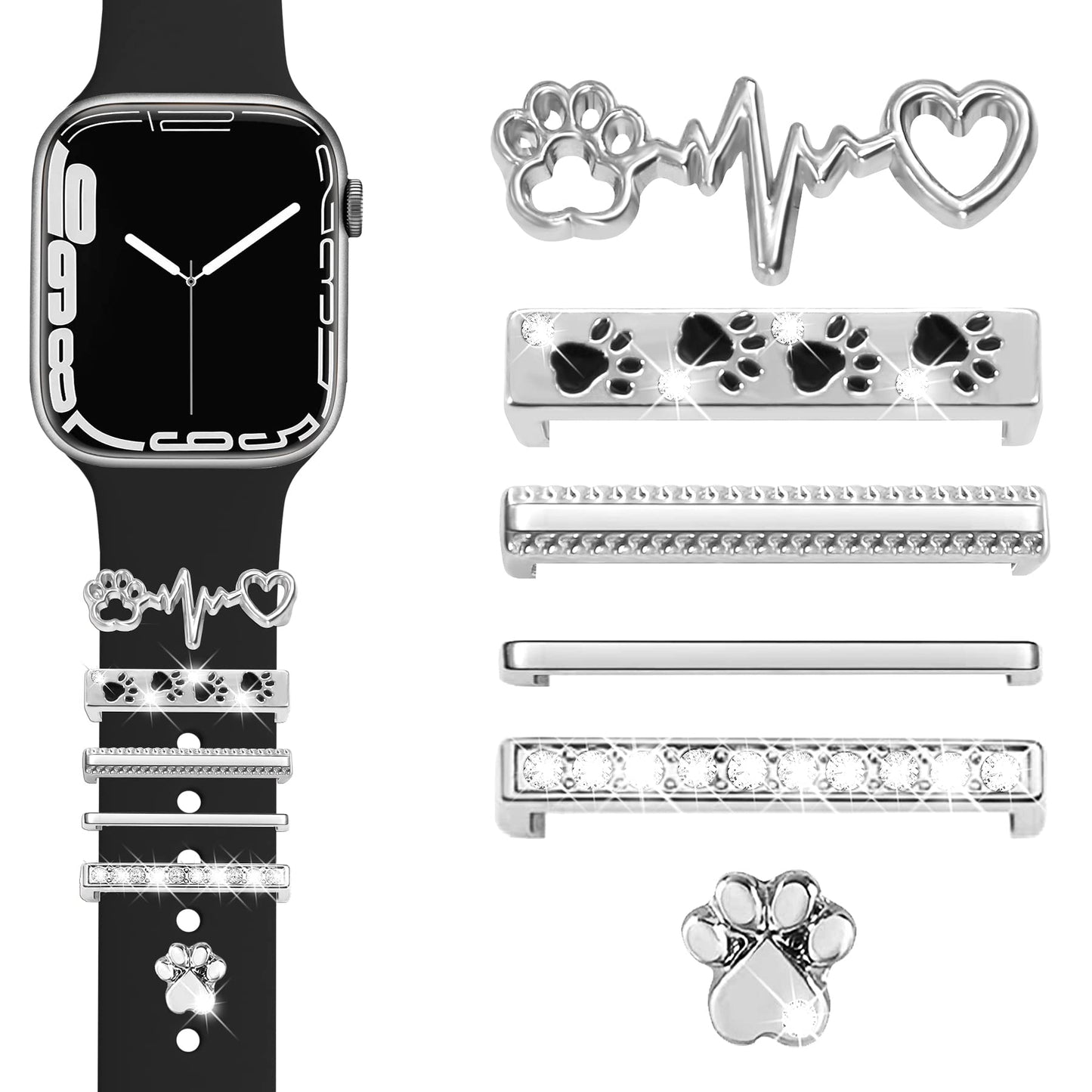 JR.DM Watch Band Charms with Decorative Bling Rings Loops, Compatible with Apple Watch 40mm 38mm 41mm 42mm 44mm 45mm 46mm Smart Watch Strap Accessories for iWatch Series 10 9 8 7 6 5 4 3 2 1