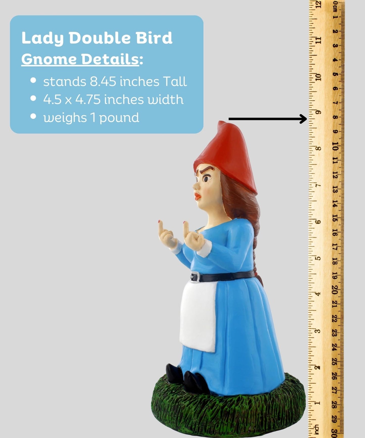 Gnometastic Middle Finger Gnome, Lady Double Bird Female Garden Statue, 8.45in, Funny Decorations for Yard and Outdoor Lawn Ornament, Naughty Gnomes for Home Decor