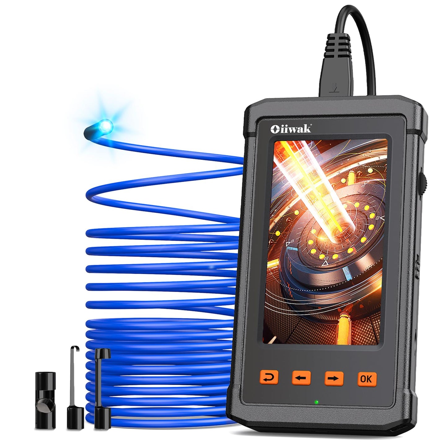 Oiiwak Endoscope Camera with Light, 5.5 mm Borescope, 4.3" IPS Screen HD Digital Snake Inspection Camera, IP67 Waterproof for Drain, Plumbing, Wall, Automotive- 3.5 m/11.5 ft