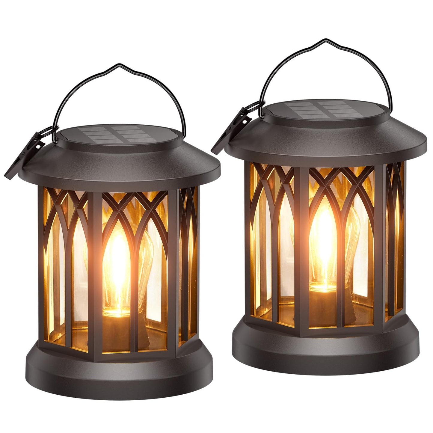 WdtPro Solar Lanterns Outdoor Waterproof, Upgraded Bright Hanging Solar Lights for Outside,Solar Powered Lanterns Lighting LED for Garden Patio Yard Decorative 2 Pack (Warm Light)