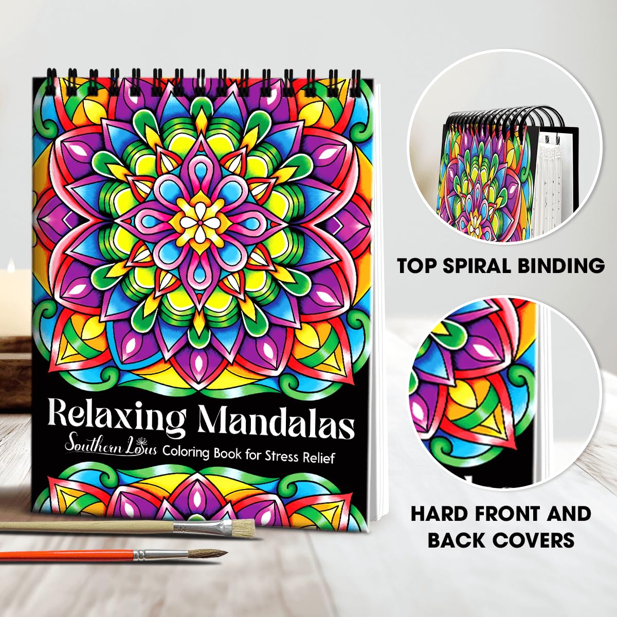 SOUTHERN LOTUS Relaxing Mandalas Coloring Book Spiral Bound for Adults Mindfulness and Relaxing