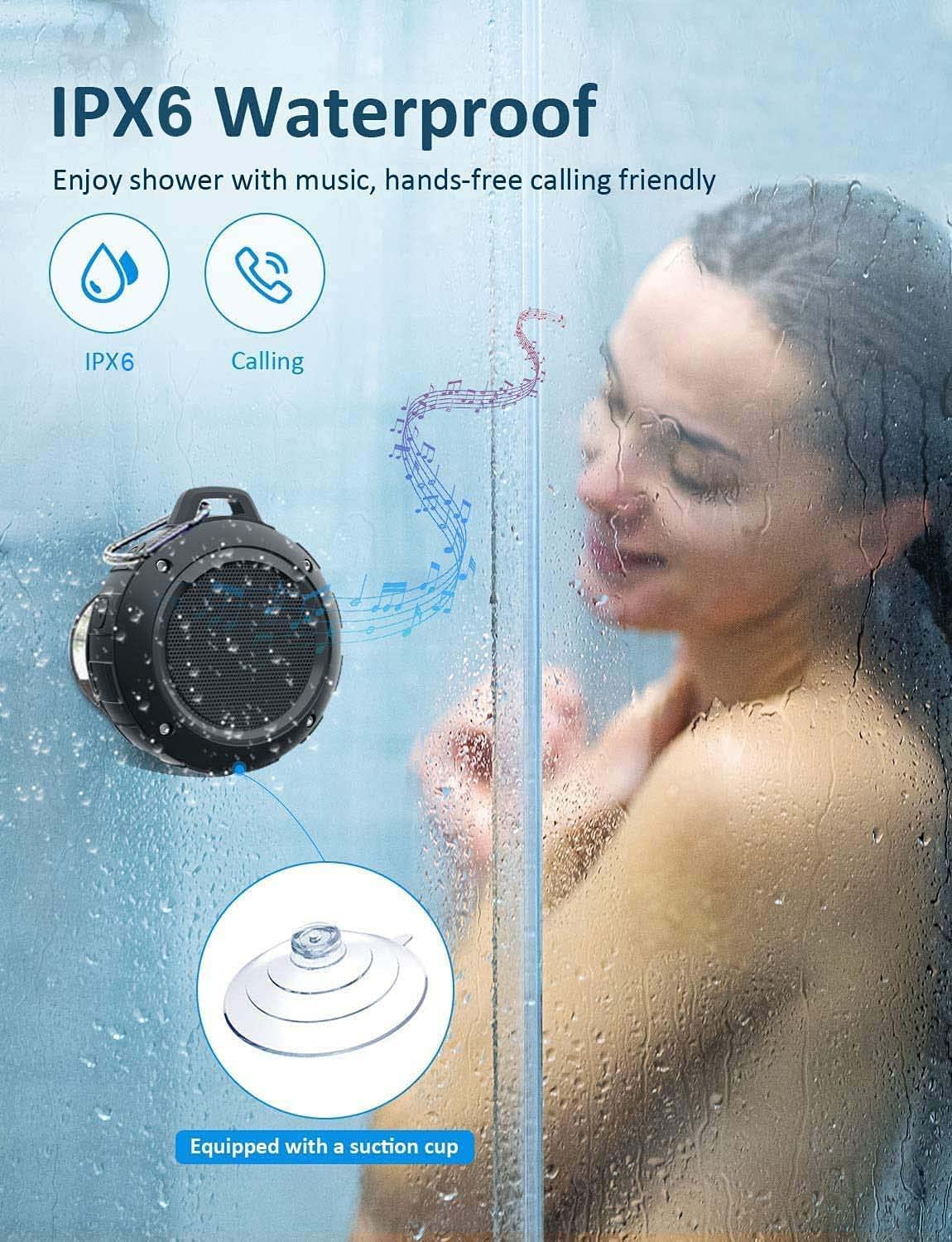 Kunodi Outdoor Waterproof Bluetooth Speaker, Wireless Portable Mini Shower Travel Speaker with Subwoofer, Enhanced Bass, Built in Mic for Sports, Pool, Beach, Hiking, Camping