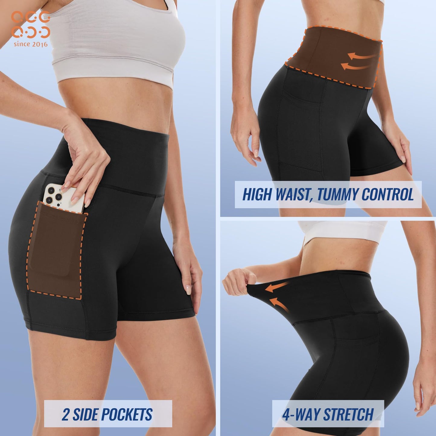 QGGQDD 3 Pack High Waisted Biker Shorts for Women – 3"/ 5"/ 8" Black Workout Yoga Compression Tummy Control Shorts for Running Clothing