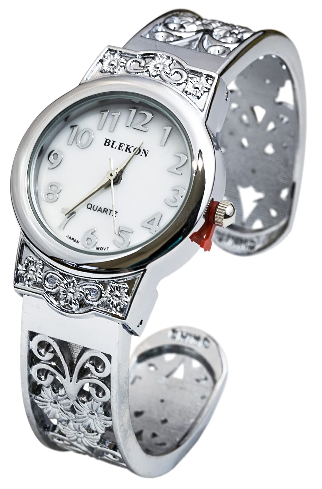Blekon Collections Japanese Quartz Women's 28mm Case Elegantly Designed Cuff Bangle Watch (Can Only Fit 7-8 inch Wrist)