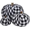 Package of 3 Assorted Burlap Pumpkins Fabric Pumpkins Buffalo Plaid Pumpkins Gingham Fabric Pumpkins Fall Thanksgiving Halloween Seasonal Holiday Farmhouse Tabletop Decoration