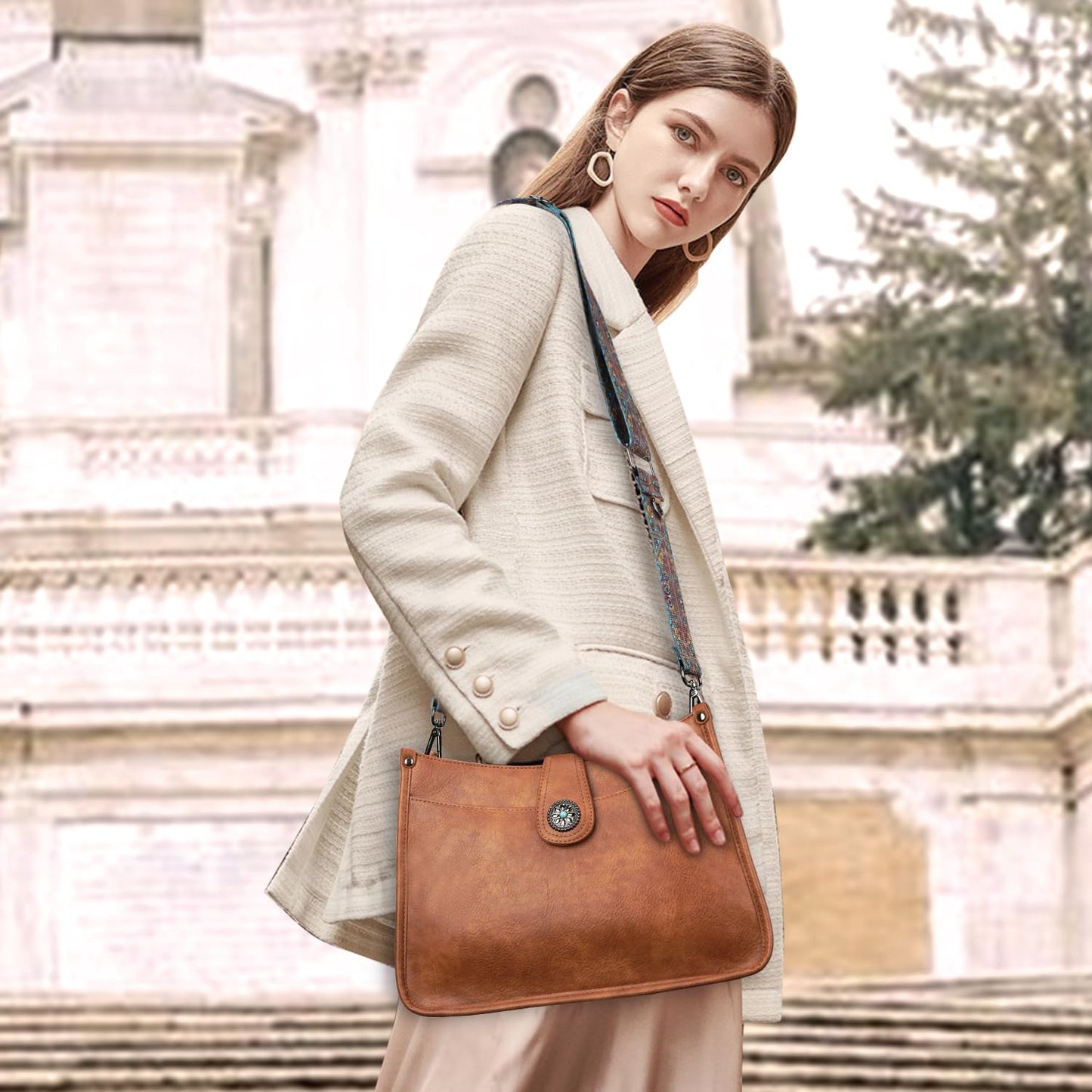 APHISON Crossbody Bags For Women Trendy, Vegan Leather Hobo Handbags Crossbody Purses Shoulder Bucket Bag with 2 Strap Brown