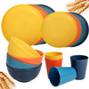 Rubtlamp Wheat Straw Dinnerware Set, 16Pcs Unbreakable Plates And Bowls Sets of 4, Plastic Plates Set Reusable (Four Colors) Include Dinner Platos, Dessert Platos, Cereal Bowls, Cups for Daily