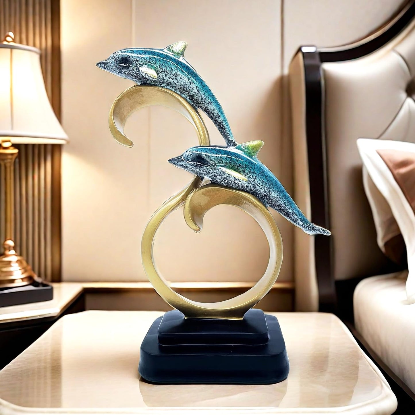 Resin Dolphin Statue Sculpture Frgurine Gift for Home Office Living Room Desktop Display Decorative Decoration (Blue)