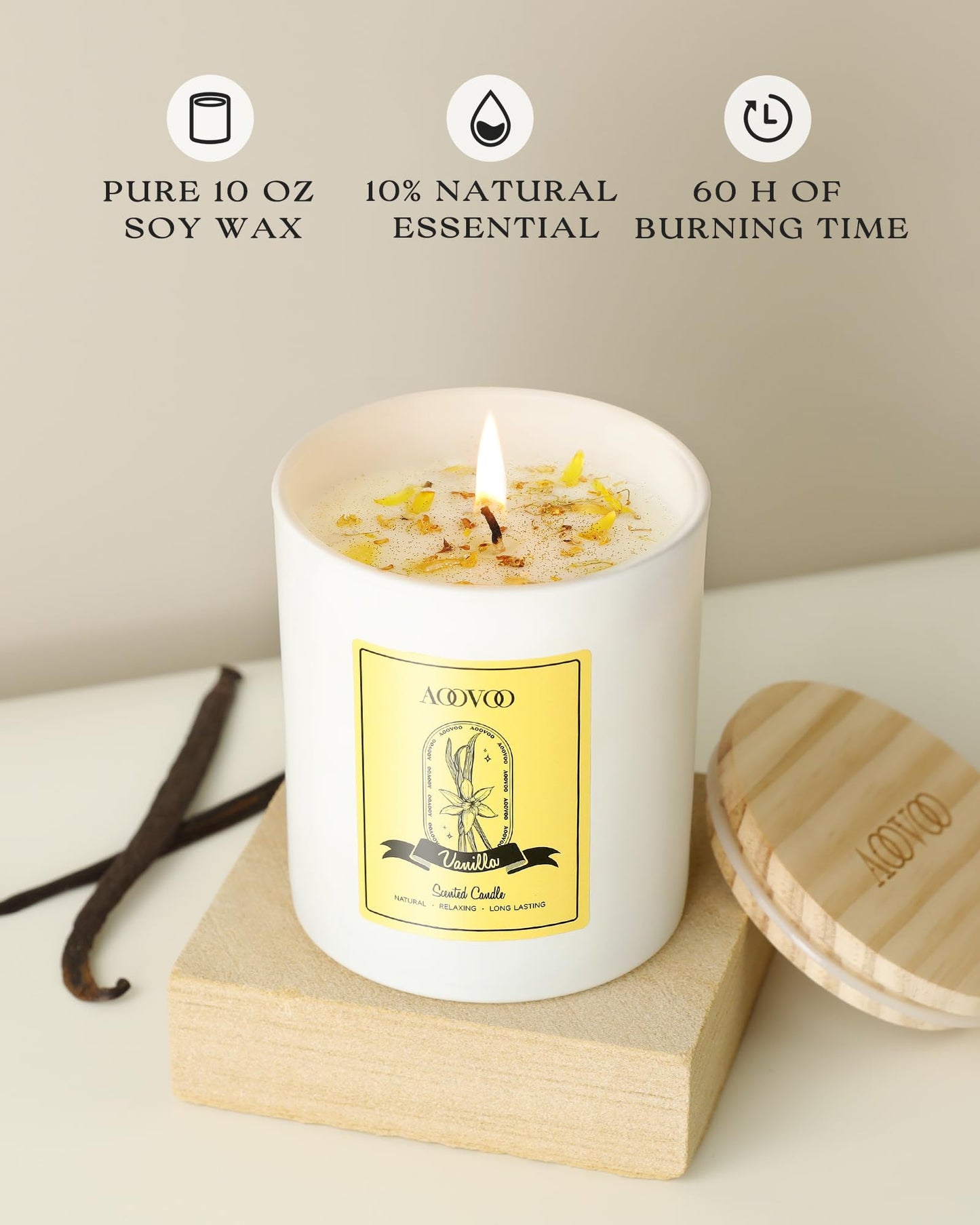 AOOVOO Vanilla Scented Candles for Women - Aromatherapy Candle with Crystals Inside, 10oz Soy Candles for Home Scented, Birthday Gifts Mothers Day Candle for Women Mom