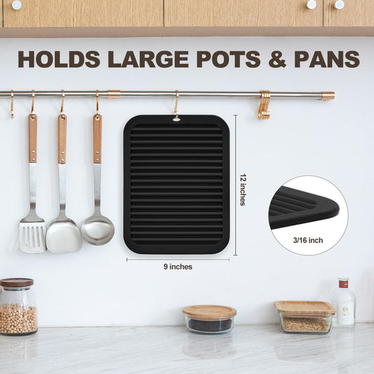 Joyhalo 4 Pack Trivets - Silicone Hot Pads for Kitchen, 9'' x 12'', Heat Resistant to 480F, Black